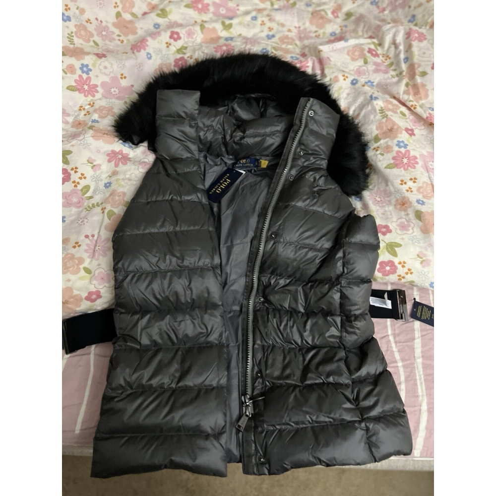 POLO RALPH LAUREN WOMEN'S POLYESTER CHARCOAL PARKA VEST Gray XS NWT
